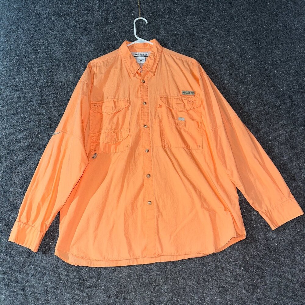 Columbia PFG Shirt Mens Large OrangeOutdoor Fishing Breathable Vent Pockets